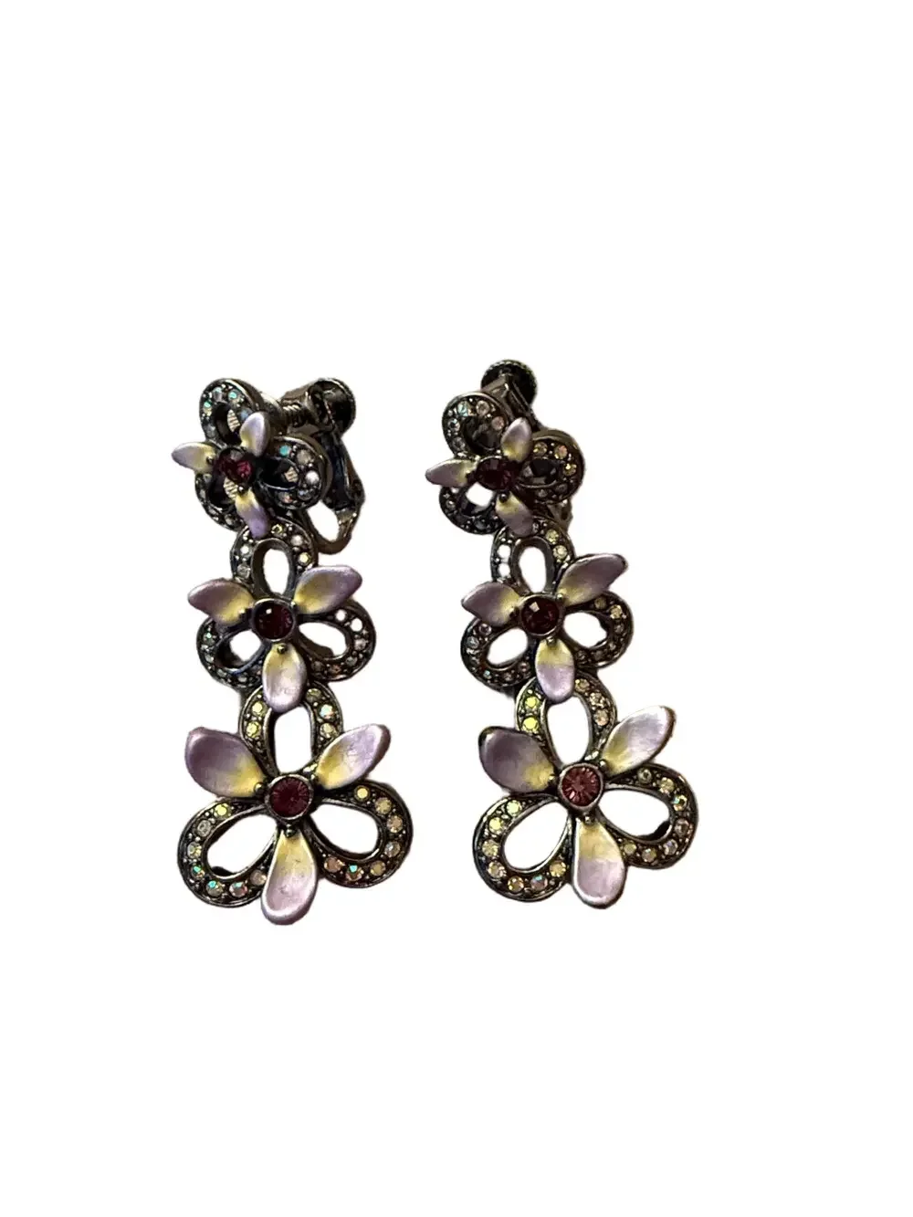 Joan Rivers Victorian style Pansy Drop Earrings clip on